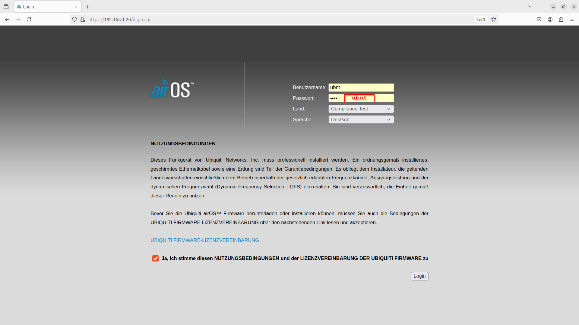 04 Anmeldung an 192.168.1.20