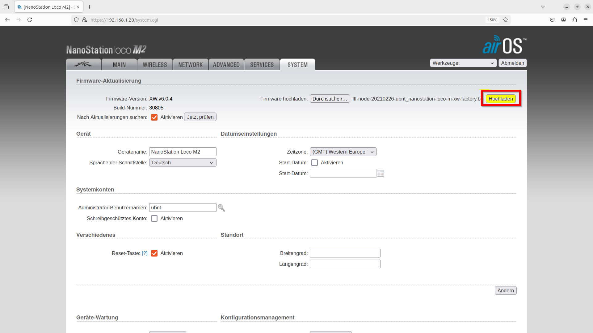 07. Button "Hochladen" betätigen.