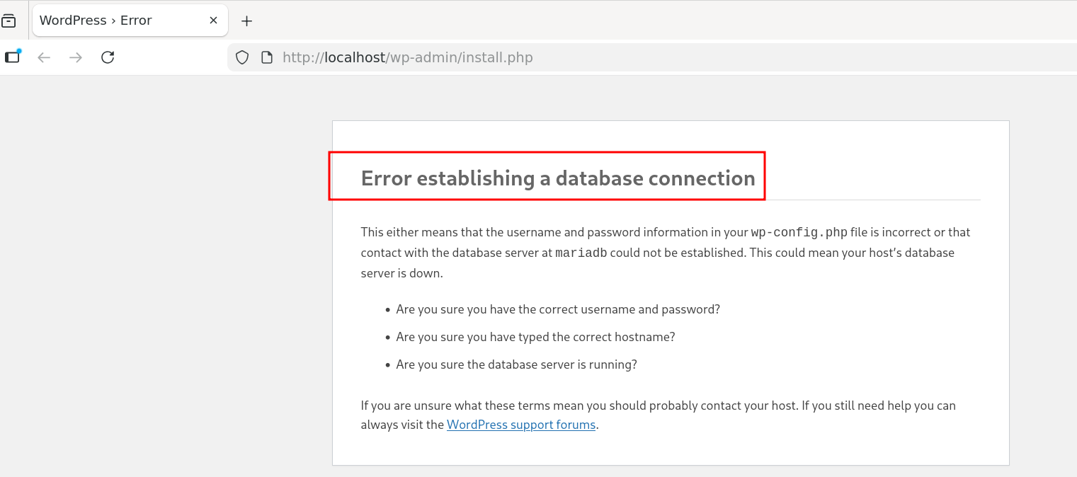 Fehlerhinweis auf fehlende Datenbank